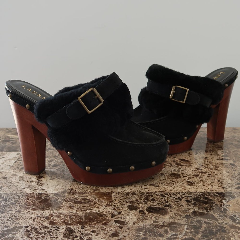 Lauren Ralph Lauren Mule Clog Faux Fur Heel 9.5